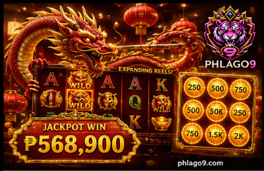 phlago casino slot lobby showing reels, symbols, and first-session controls